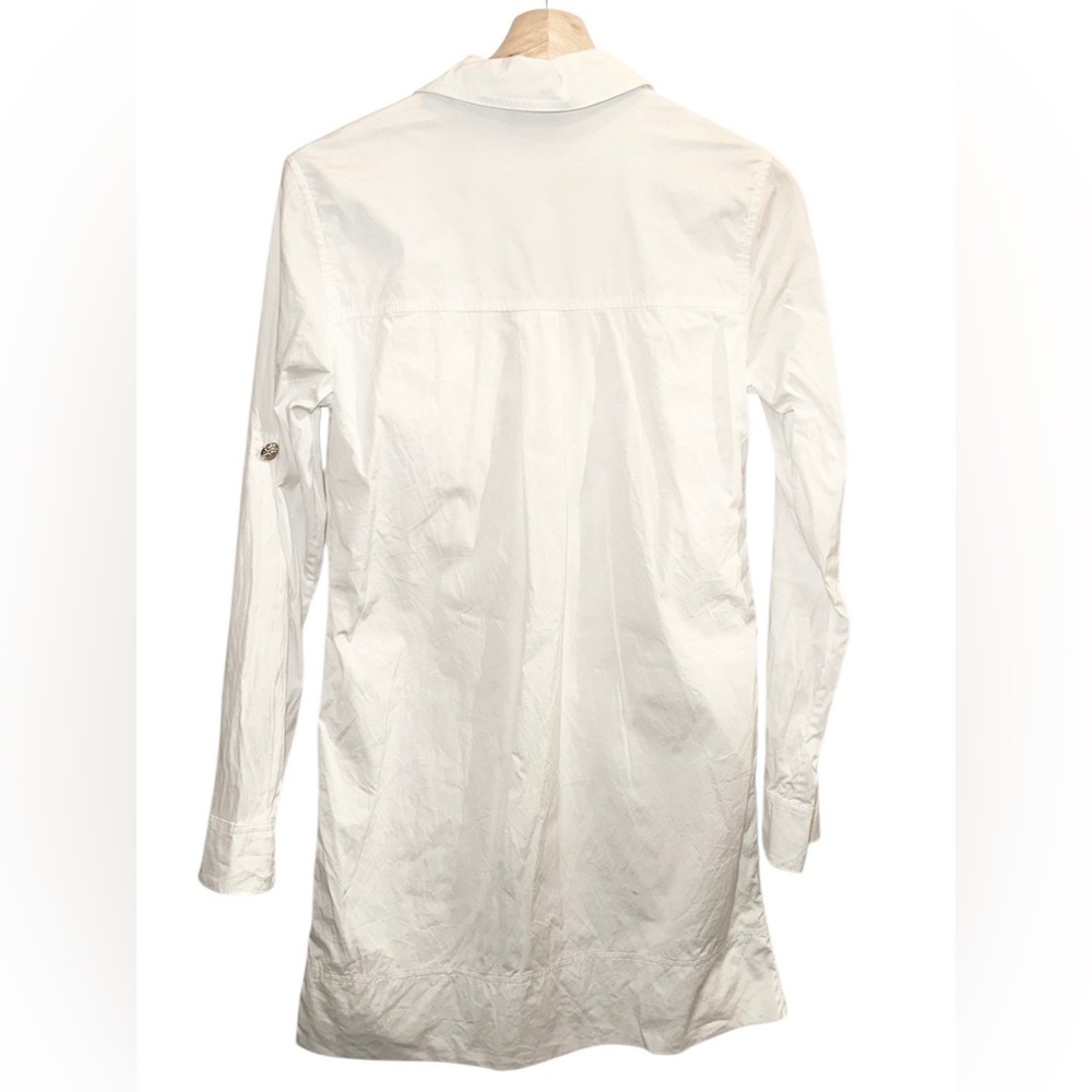 Veronica Beard Saude Cotton Poplin Long Roll Sleeve Gold Button Popover MiniDres - Picture 4 of 6